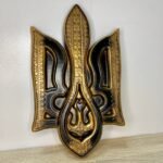 Wall decor Folk Ukrainian Art Style , wooden panel Coat of arms of Ukraine, Trident Gold & Black color. Ukrainian Tryzub. Handmade carving - Image 3