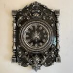 Wooden wall Clock , Wall Art Baroque style ,Black & Gray patina, pattern - hunting, super gloss, handmade carving wood, Anyversary Gift Dad