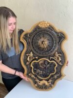 Wooden wall Clock Large, Wall Art ,color Black & Gold patina, pattern - hunting, nature, super gloss, handmade carving wood, Anyversary Gift
