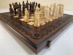 Wooden Chess set: Folding Chess Board with Velvet-lined Storage + pieces "Knights" + "Cossacks"