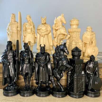 Wooden Chess pieces "Knights" Black | Beige color
