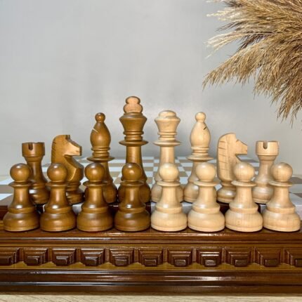 Wooden Chess pieces "Staunton" Classic design, Beige | Light Brown