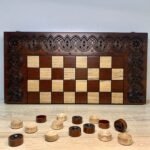 Wooden Folding Chess Set 3-in-1: Chess, Checkers and Backgammon + pieces "Knights" + Backgammon Chips - Image 8