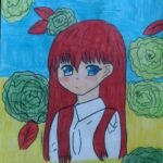 Set of three drawings of Ukrainian children, artists. Red viburnum, flag of Ukraine, draws from Ukraine. Stop War. Art Painting JPG File