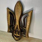 Wall decor Folk Ukrainian Art Style , wooden panel Coat of arms of Ukraine, Trident Gold & Black color. Ukrainian Tryzub. Handmade carving - Image 8