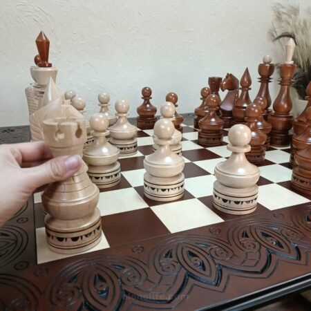 Wooden Chess pieces "Elite" Big Size Handmade