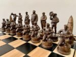 Wooden Chess pieces "Armed Forces of Ukraine" + "Cossacks" Black patina | Beige color - Image 3