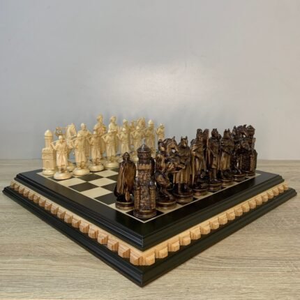 Wooden Chess set: Classic Chess Board + Chess Pieces "Knights" & "Cossacks"