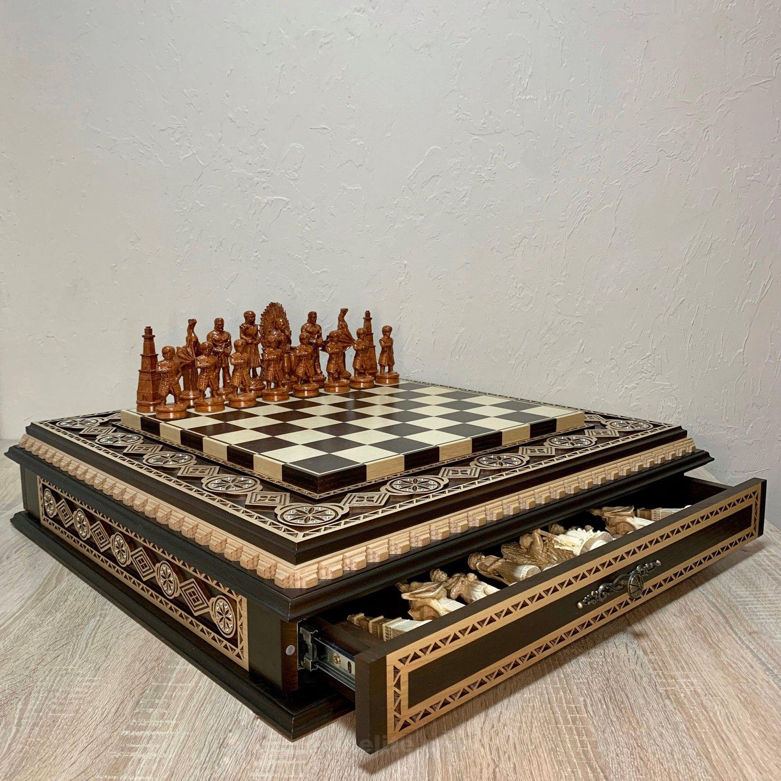 il_fullxfull.5687015024_7zm3-scaled-1.jpg chess set with a board decorated with light carvings and decorative beads and pieces Game of Thrones