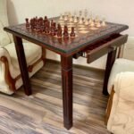 Wooden Chess set: Classic Chess Table with Drawers + chess pieces "Staunton"