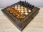 Chess Set: Chess Board “The Art of a Winner” with 2 Drawers and Cells for Storing each Chess piece + Pieces "Elegant Classic" Super glossy finish - Image 3