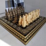 Elegant chess set "Black & Gold" made of ash with glossy finish and mirror effect