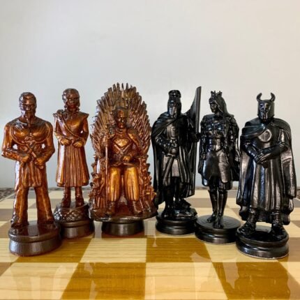 Wooden Chess pieces "Game of Thrones" + "Knights" Dark red brown | Black color