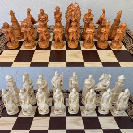 Wooden Chess pieces "Game of Thrones" + "Knights" Reddish brown | Beige color