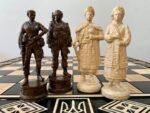 Wooden Chess pieces "Armed Forces of Ukraine" + "Cossacks" Black patina | Beige color - Image 5