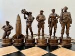 Wooden Chess pieces "Armed Forces of Ukraine" + "Cossacks" Black patina | Beige color - Image 4