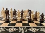 Wooden Chess pieces "Armed Forces of Ukraine" + "Cossacks" Black patina | Beige color - Image 2