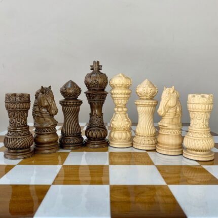 Wooden Chess pieces "Elegant Classic" Black patina | Beige color