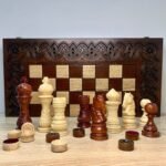 Chess set: 3-in-1 folding wooden board combines chess, checkers and backgammon