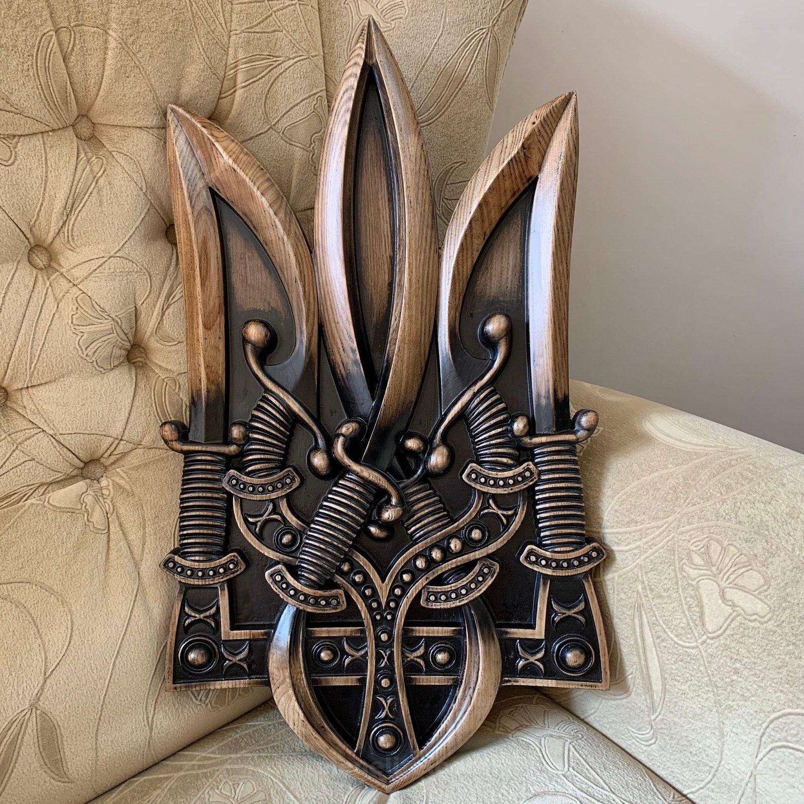 il_fullxfull.5743989411_iwzg-scaled-1.jpg Ukrainian Trident, Coat of arms of Ukraine, national symbol Trizub, "Glory to Ukraine" from solid ash wood, wooden Wall decor, Gift Handmade - Image 1