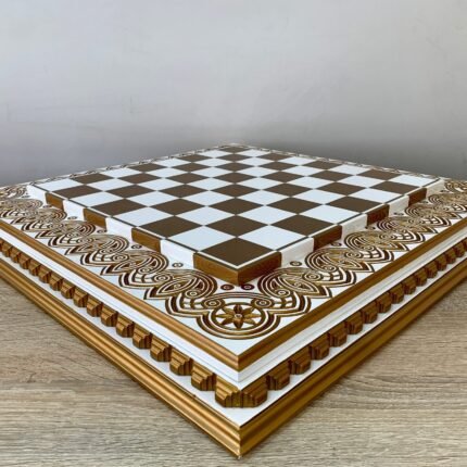 Chess board "Royal" White & Gold color, Super glossy
