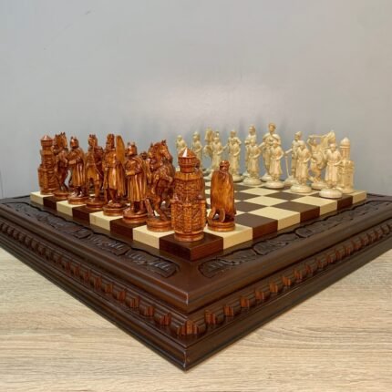 Wooden chess pieces "Knight" + "Cossacks" Reddish brown | Beige color