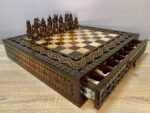 Chess Set: Chess Board “The Art of a Winner” with 2 Drawers and Cells for Storing each Chess piece + Pieces "Cossacks" / "Knights" Super glossy finish - Image 6