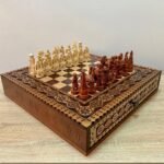 Hand‑finished storage board chess set with pieces