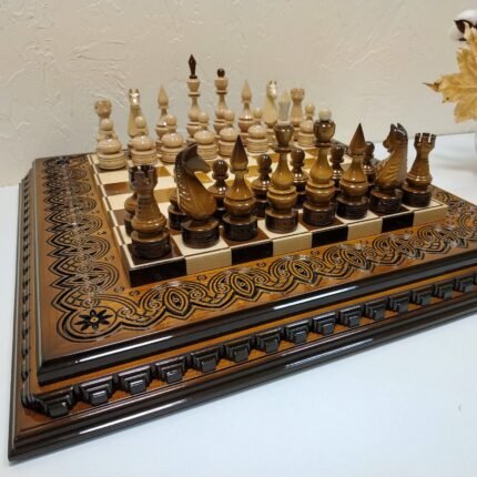 Glossy Chess set: Chess Board "Waves of Aspiration Ombre" + pieces "Elite"