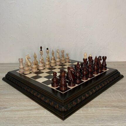 Wooden Chess set: Classic Chess Board + Glossy Chess Pieces "Elite"