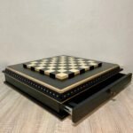 Ash chess board in black and beige with velvet-lined drawers. Strict style, premium materials
