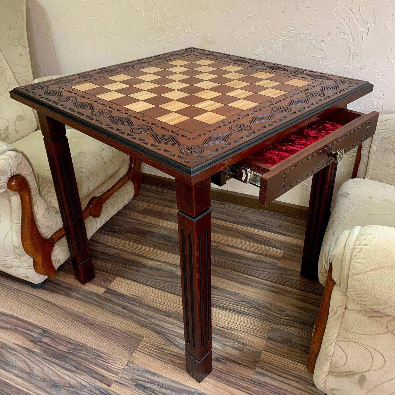 il_fullxfull.5786085340_mtgg-scaled-1.jpg Wooden Chess Table with two Drawers for storage pieces - Image 1