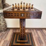 Chess Set: Chess Table "The Art of a Winner" with 2 Drawers, Ombre color, Glossy finish + glossy pieces "Elite"