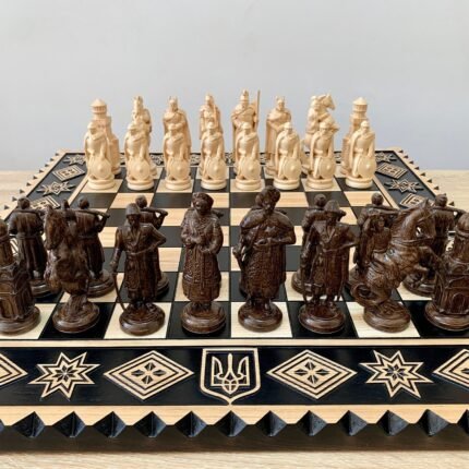 Chess set: Board "Star of Life" + pieces "Knights" / "Cossacks"