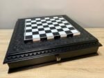 Wooden Chess Board "Black&White" Board with Storage Two Drawers for pieces - Image 3