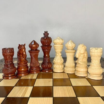 Wooden Chess Pieces "Elegant Classic" Dark Brown | Beige color