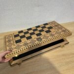 Premium classic chess board crafted from solid wood; Ukrainian symbols