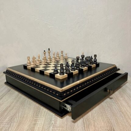 Chess Set: Wooden Board with Storage + Chess Pieces "Classic Deluxe"