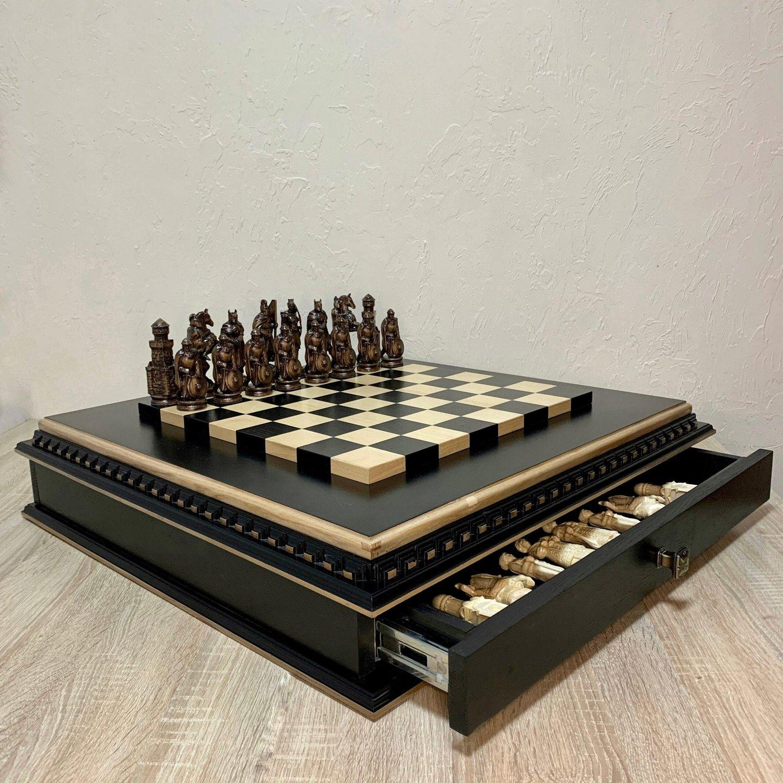 il_fullxfull.5964453156_jt1f-scaled-1.jpg Classic chess set in black and beige tones, board with two drawers for storing pieces