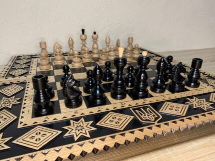 Wooden Chess set: Folding Board "Star of Life" with Velvet-lined Storage + pieces "Classic Luxe"