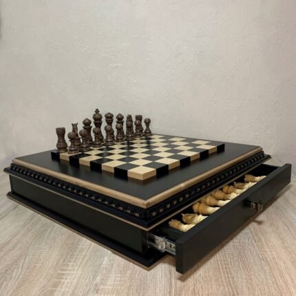 Wooden Chess Set: Board with Storage + Chess Pieces "Elegant Classic"