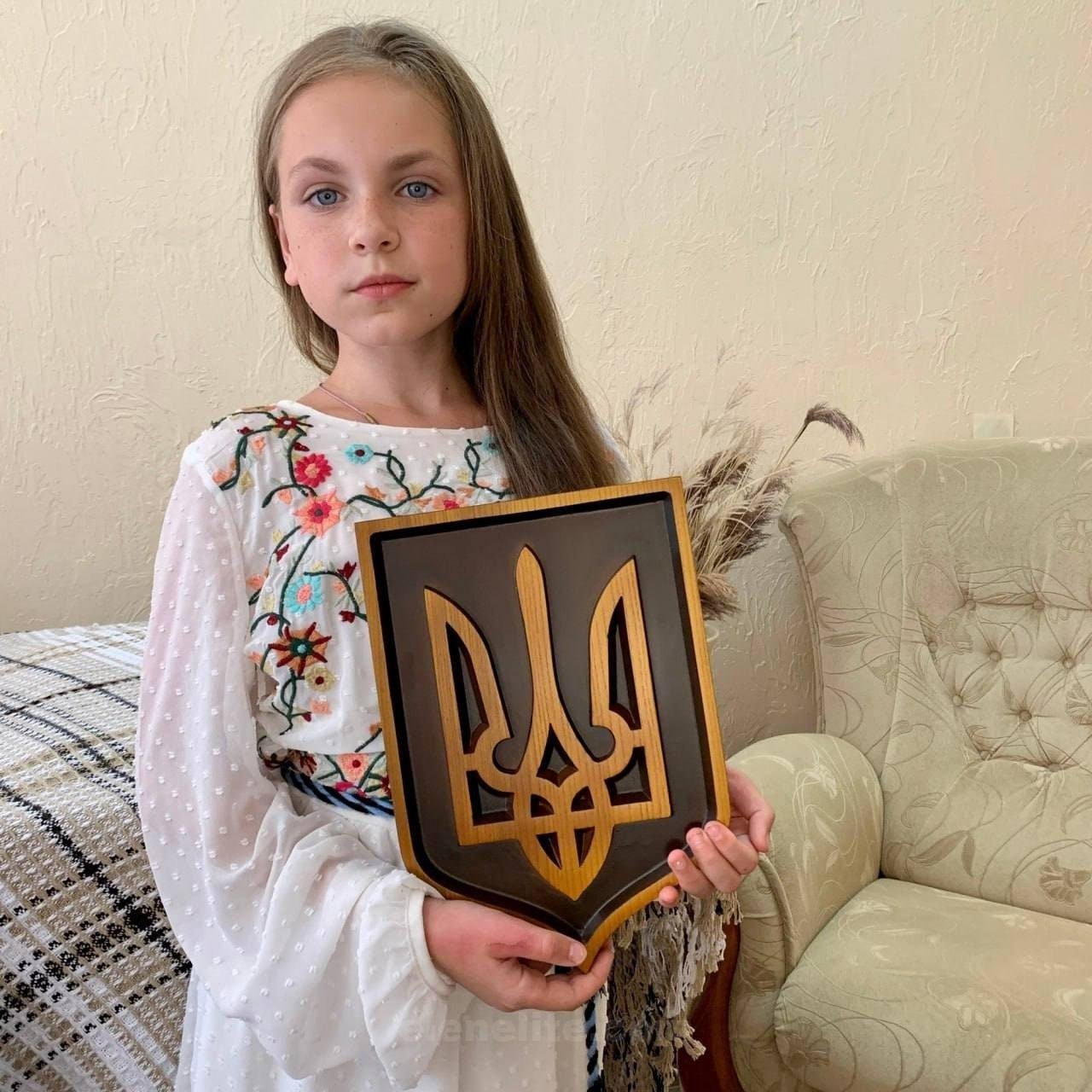 il_fullxfull.6047347603_rxda-1.jpg Wooden Trident, Panel Coat of arms of Ukraine , Ukrainian Tryzub, Wall Decor, Handmade wood carving, ukrainian Gift - Image 1