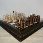Natural wood chess set with handcrafted board and pieces