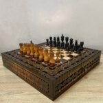 Chess Set: Chess Board “The Art of a Winner” with 2 Drawers and Cells for Storing each Chess piece + Pieces "Elegant Classic" Super glossy finish - Image 2