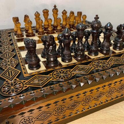 Chess Set: Chess Board “The Art of a Winner” with 2 Drawers and Cells for Storing each Chess piece + Pieces "Elegant Classic" Super glossy finish
