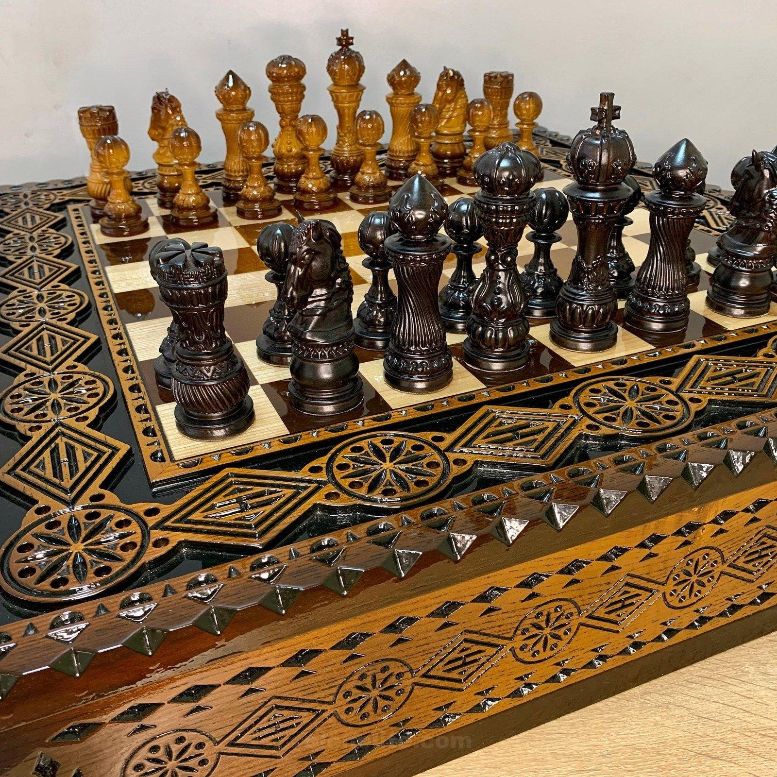 il_fullxfull.6546000838_8mfp.jpg Chess Set: Chess Board “The Art of a Winner” with 2 Drawers and Cells for Storing each Chess piece + Pieces "Elegant Classic" Super glossy finish - Image 1