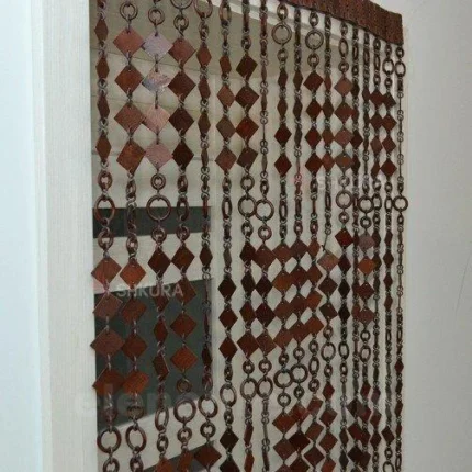 Handmade wooden curtain “Rings & Rhombs” - Beaded divider for doors or windows