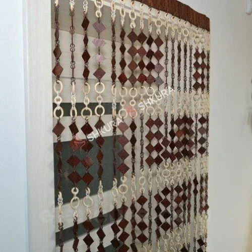 rustic beaded curtain with wood beads handmade