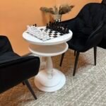 Wooden Chess set "Black & White": Glossy Chess Table + pieces "Classic Luxe"