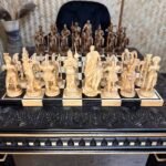 Wooden Chess set: Chess table "Waves of Aspiration" Black+ chess pieces "Warriors of Sparta " - Image 2